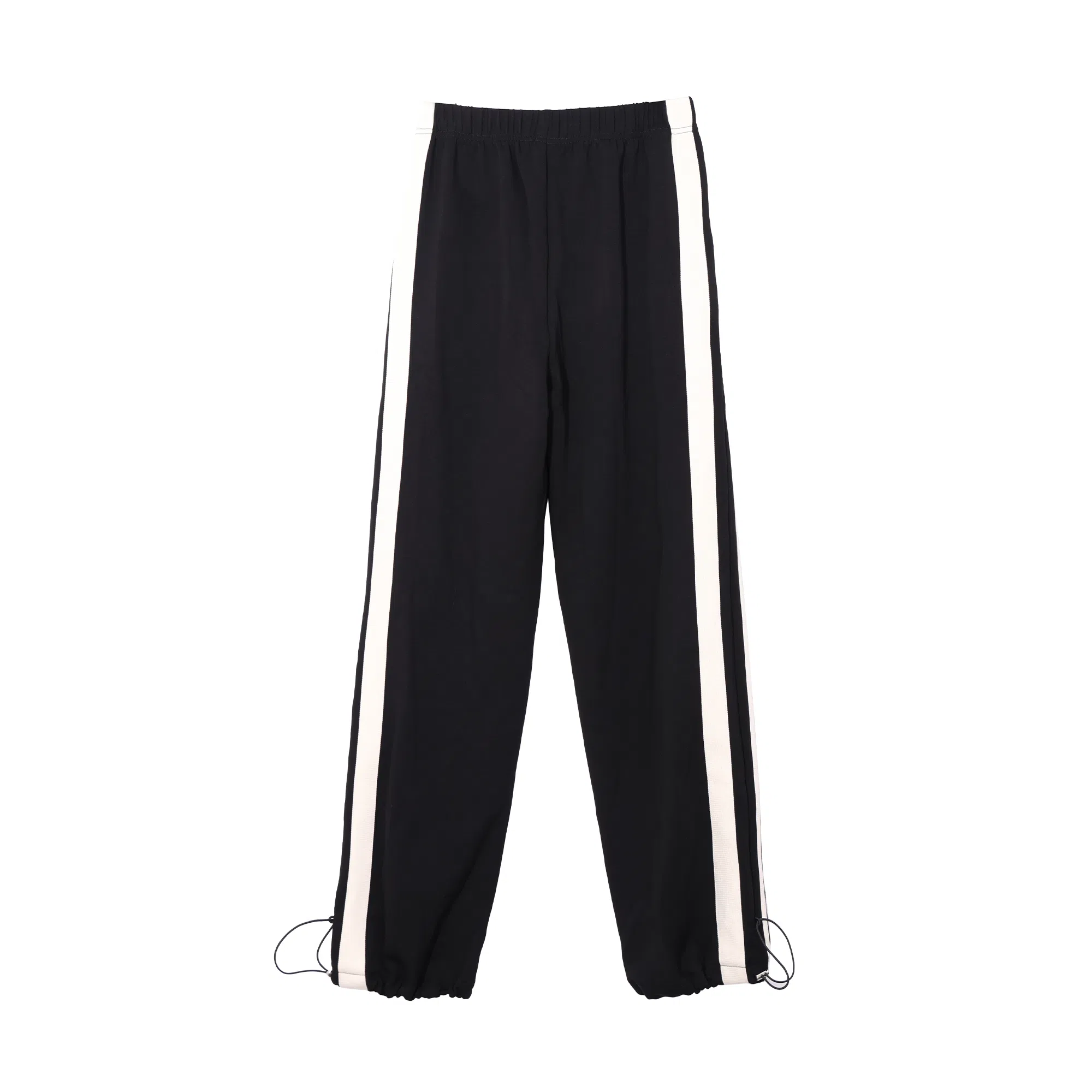 麓蔓蒂 条纹运动松紧阔腿休闲裤 女款 黑色