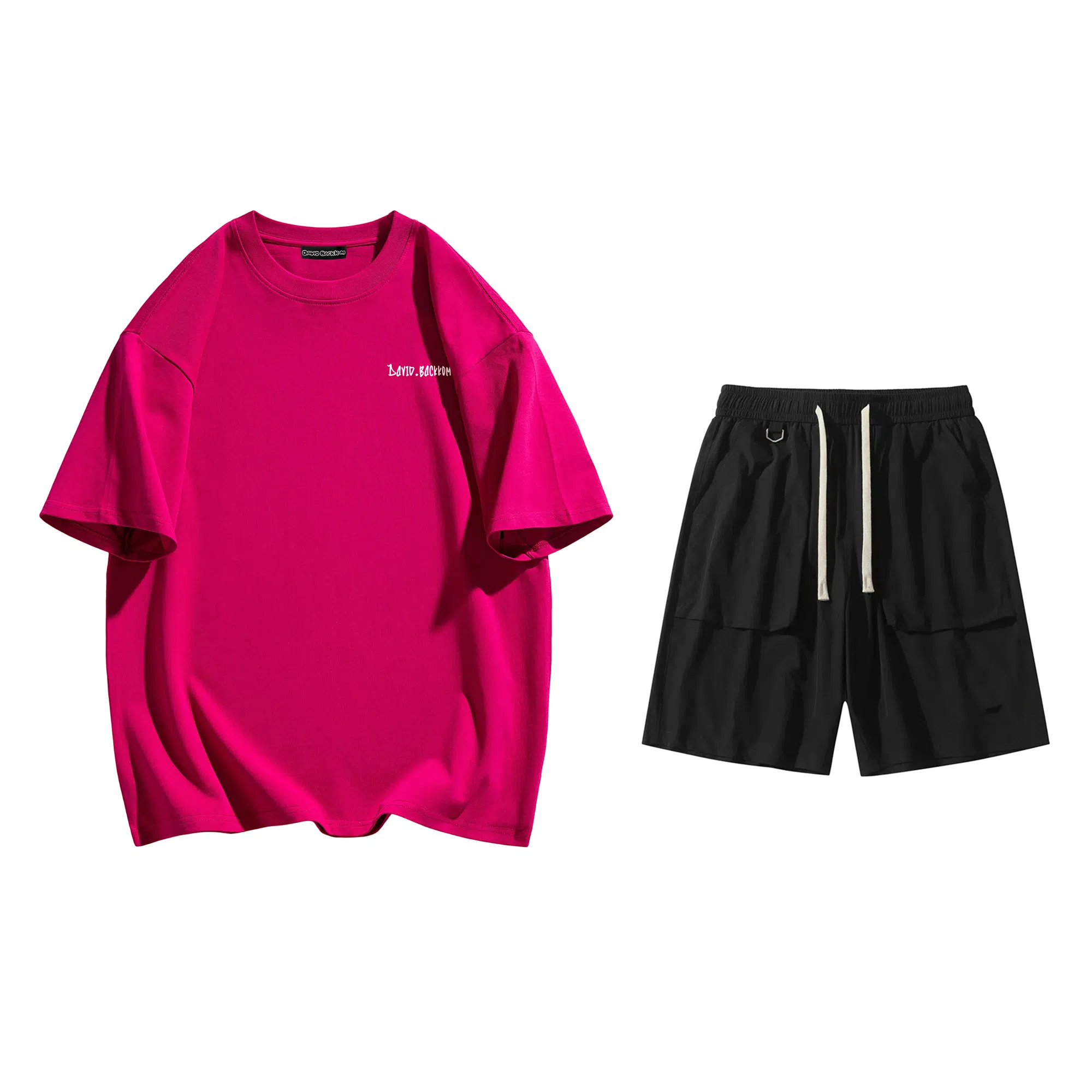 大卫贝肯 美式高街基础短袖上衣简约宽松短裤休闲运动套装 男女同款