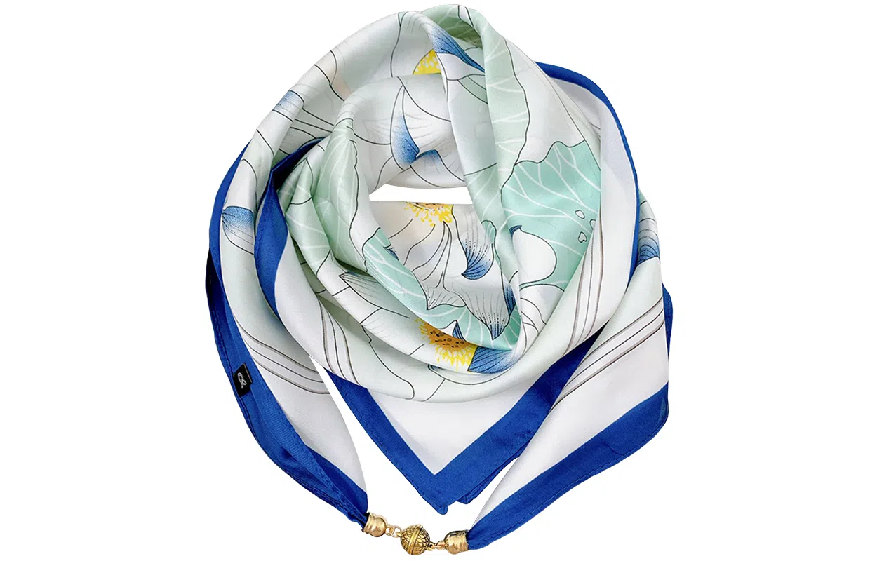 优幽兰 百搭洋气磁吸扣高级感花卉四季通用优雅气质减龄高档时尚护颈围脖高级感 丝巾 女款