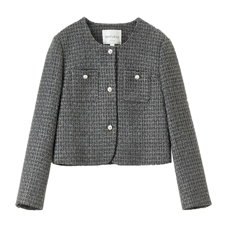 SENTUBILA Elegant Round Neck Short Jacket