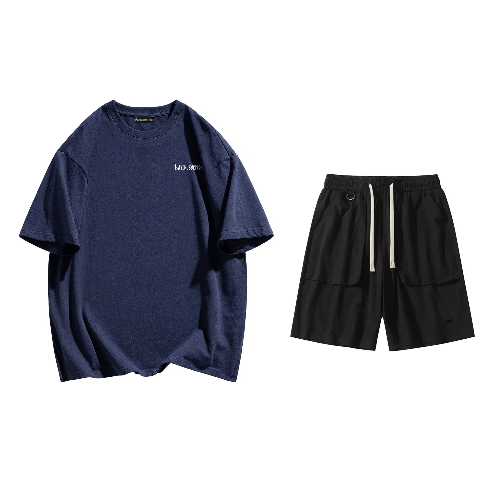 大卫贝肯 美式高街基础短袖上衣简约宽松短裤休闲运动套装 男女同款