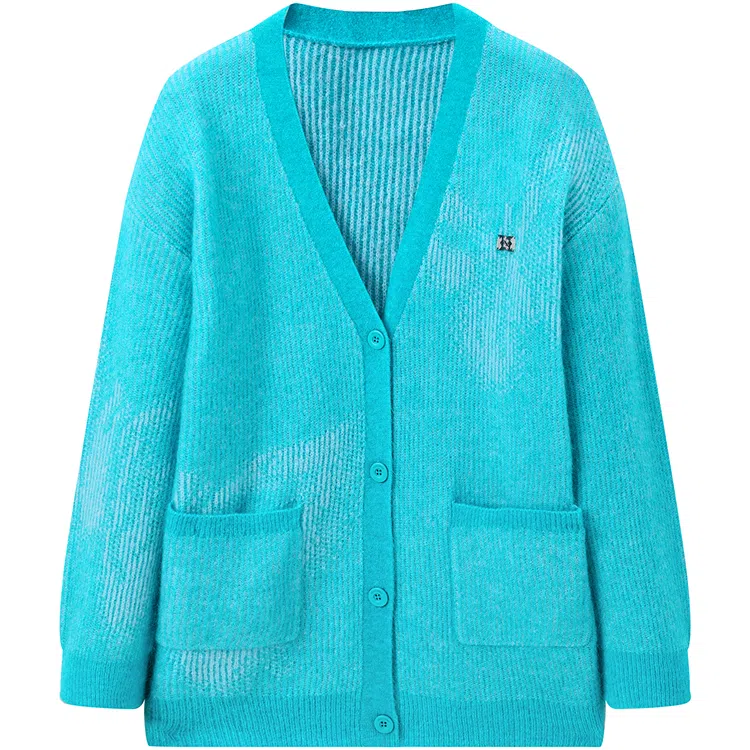 Peacebird V-Neck Wool Knit Pullover Peacock Blue