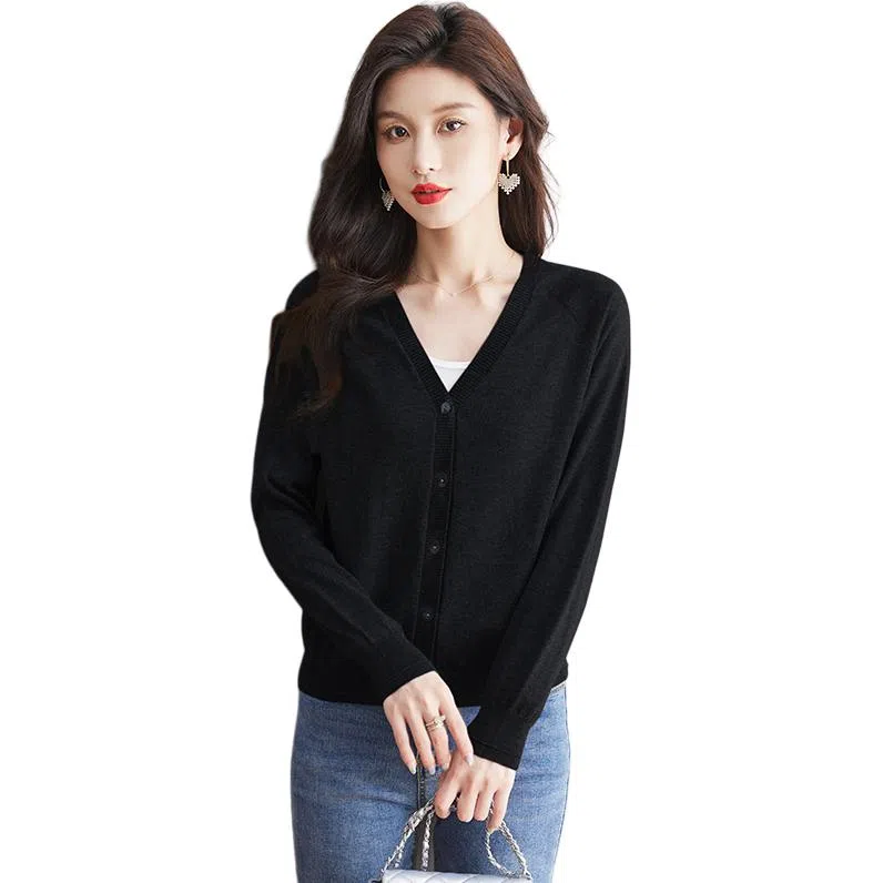 恒源祥 休闲洋气百搭显瘦纯色开衫长袖针织衫 女款