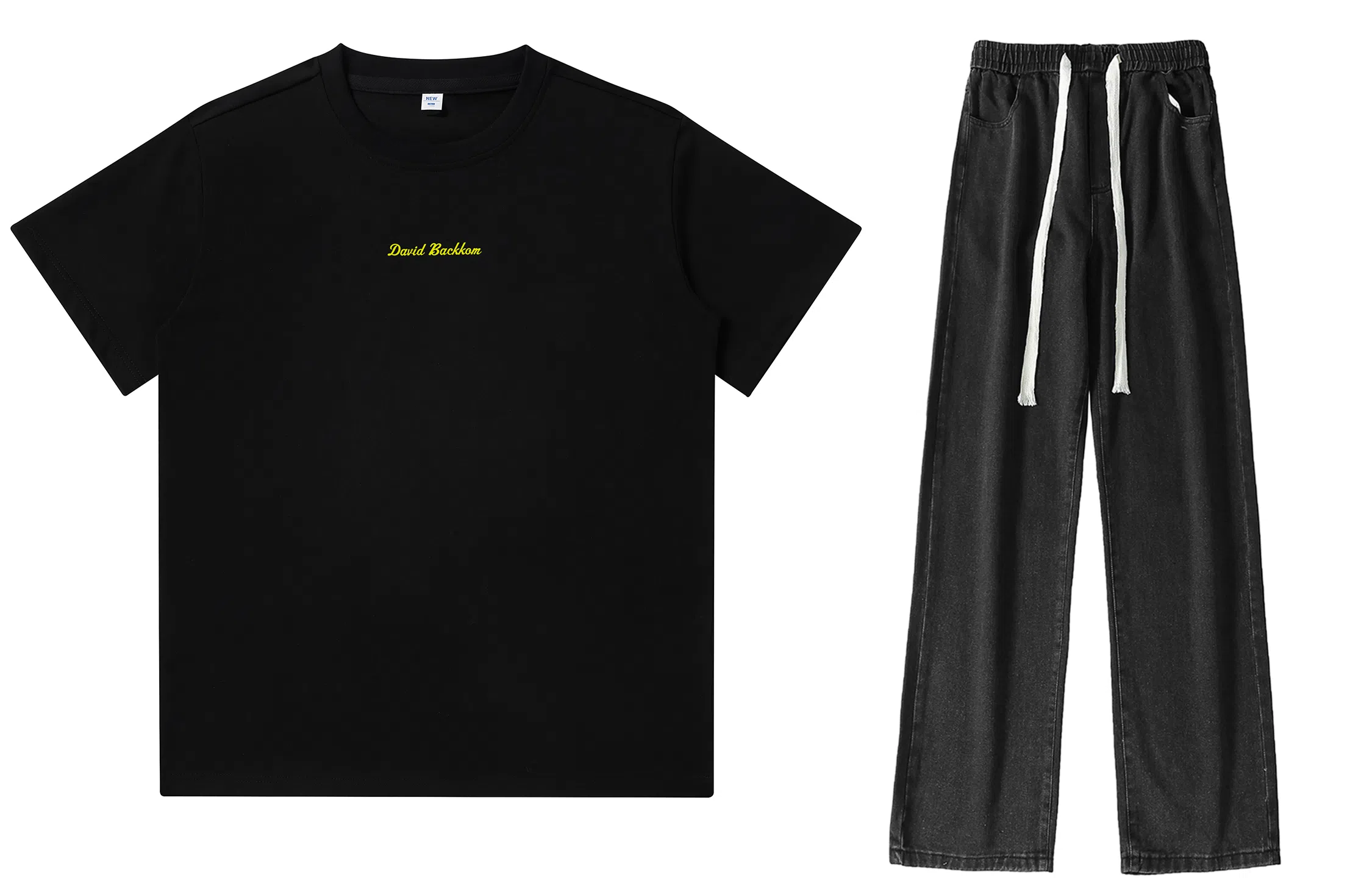 大卫贝肯 美式复古纯棉基础款纯色字母印花上衣透气吸汗宽松直筒系带长裤休闲运动套装 男女同款