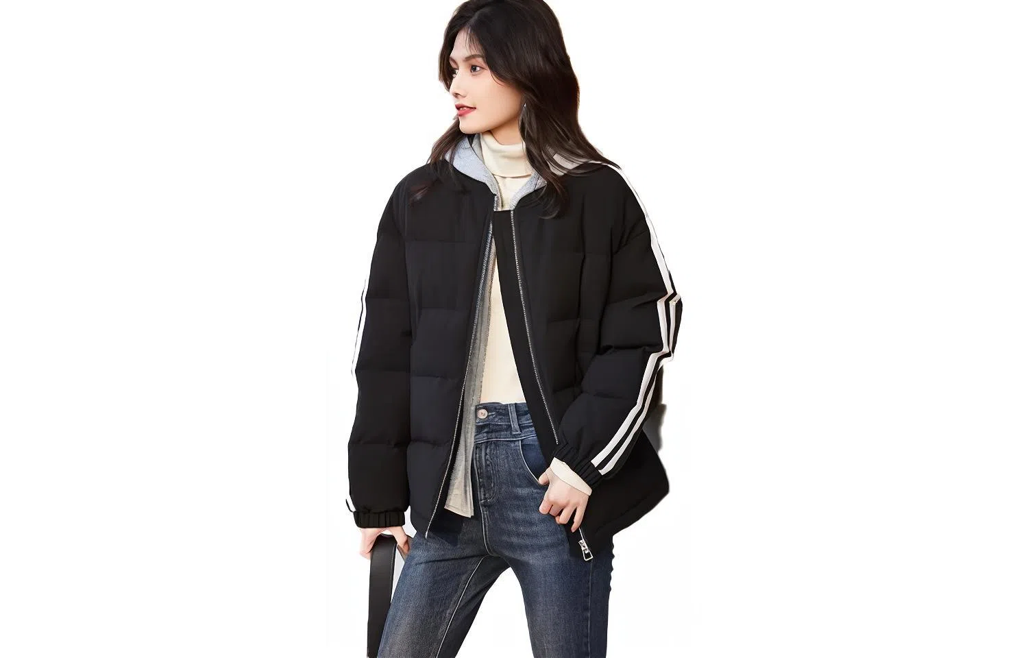 【dme】 基础纯色休闲拼接条纹连帽棉服 女款