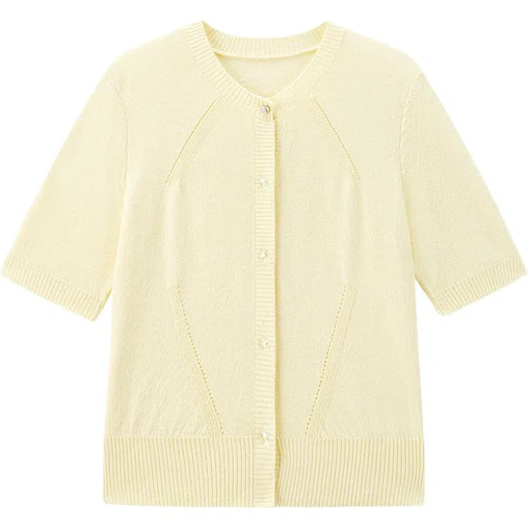 太平鸟 纯色珠片镂空圆领短袖针织衫 女款