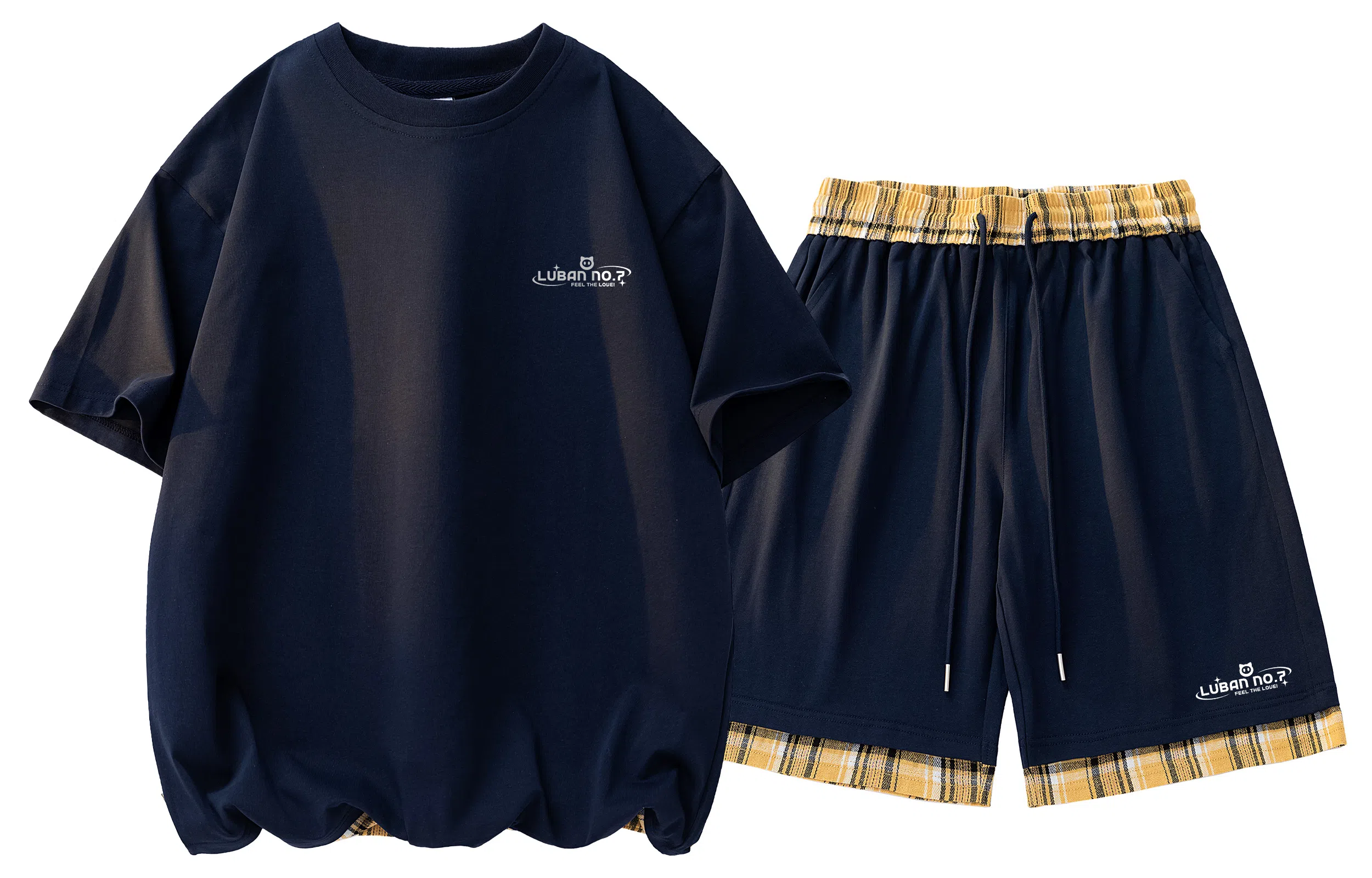 王者荣耀 鲁班七号星空梦想款美式复古下摆拼接基础款设计宽松短袖短裤两件套氛围感百搭简约休闲运动套装 男女同款
