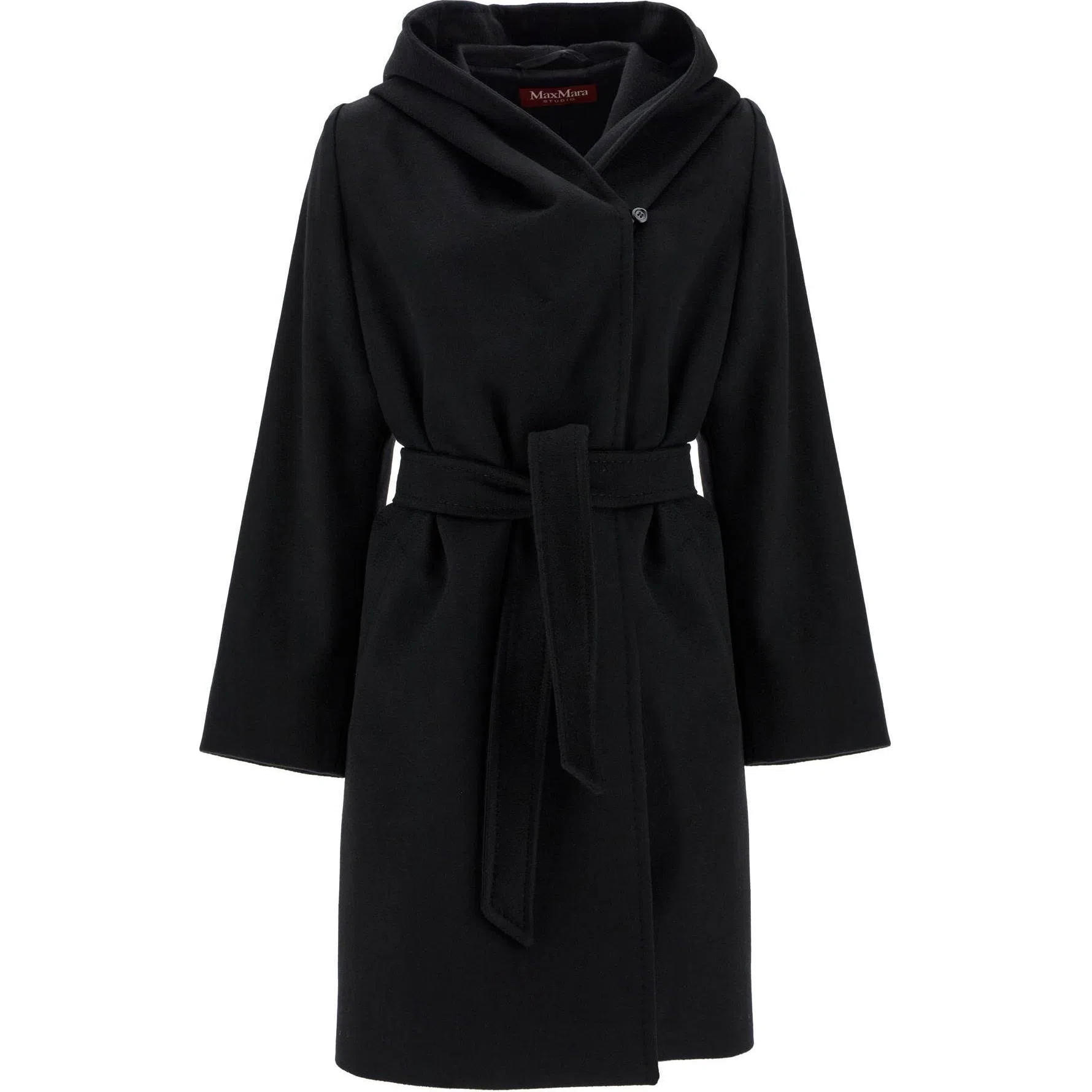 MaxMara Hooded Button Coat Black