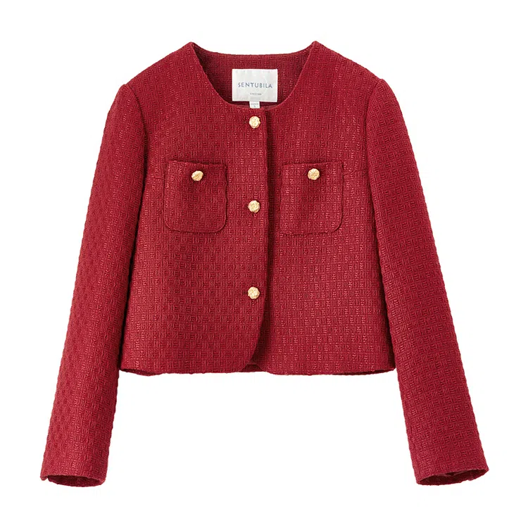 SENTUBILA Elegant Round Neck Short Jacket