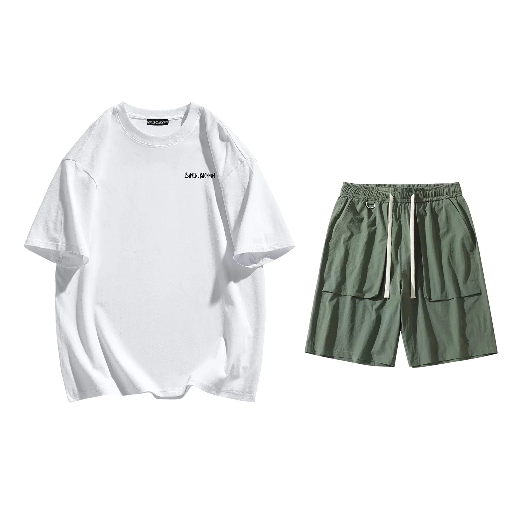 大卫贝肯 美式高街基础短袖上衣简约宽松短裤休闲运动套装 男女同款