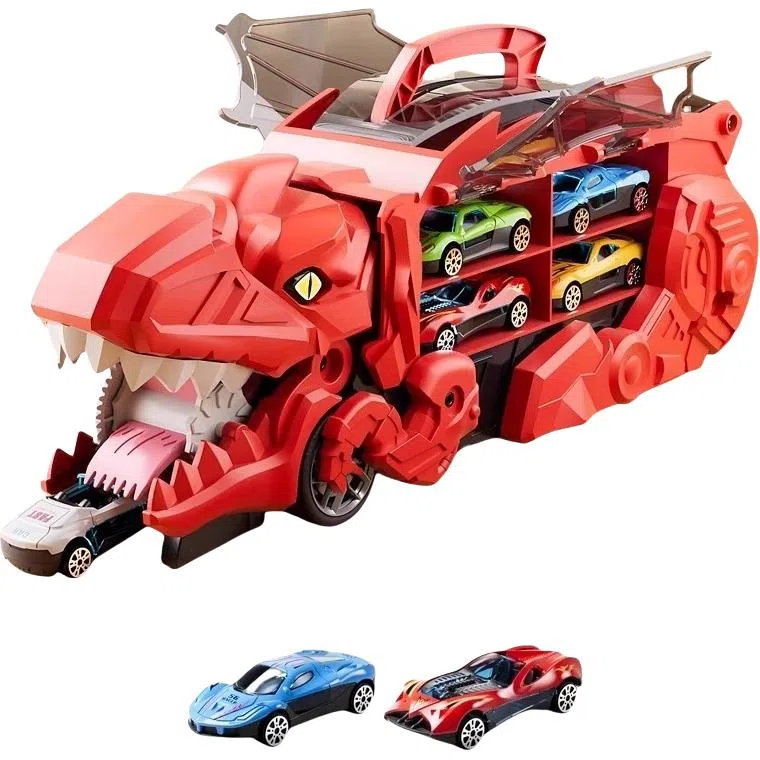 安可托 超大霸王龙吞食变形轨道车 弹射合金小汽车 早教益智玩具