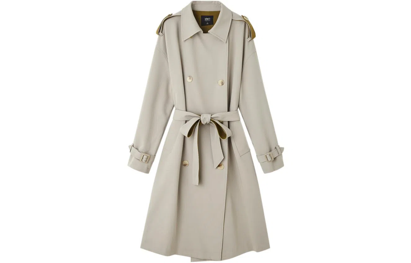 【dme】 纯色双排扣中长款宽松翻领风衣 女款 浅咖色