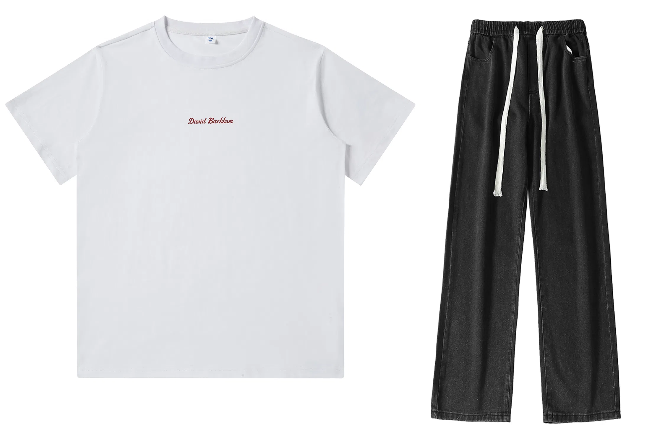 大卫贝肯 美式复古纯棉基础款纯色字母印花上衣透气吸汗宽松直筒系带长裤休闲运动套装 男女同款