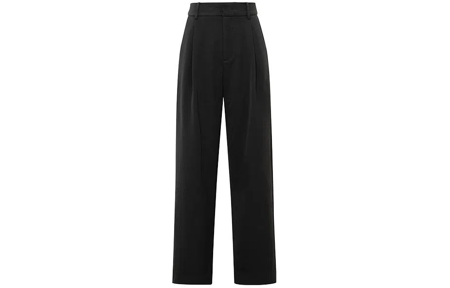 美洋 纯色高腰阔腿拉链休闲裤 女款 黑色