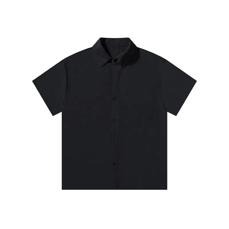 乱步 极简垂感透气随性中性翻领穿搭纯色基础款休闲夏季短袖衬衫 男女同款
