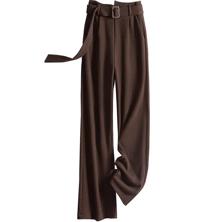 丝柏舍 通勤纯色气质高腰长款阔腿简约宽松休闲裤 女款 深咖色