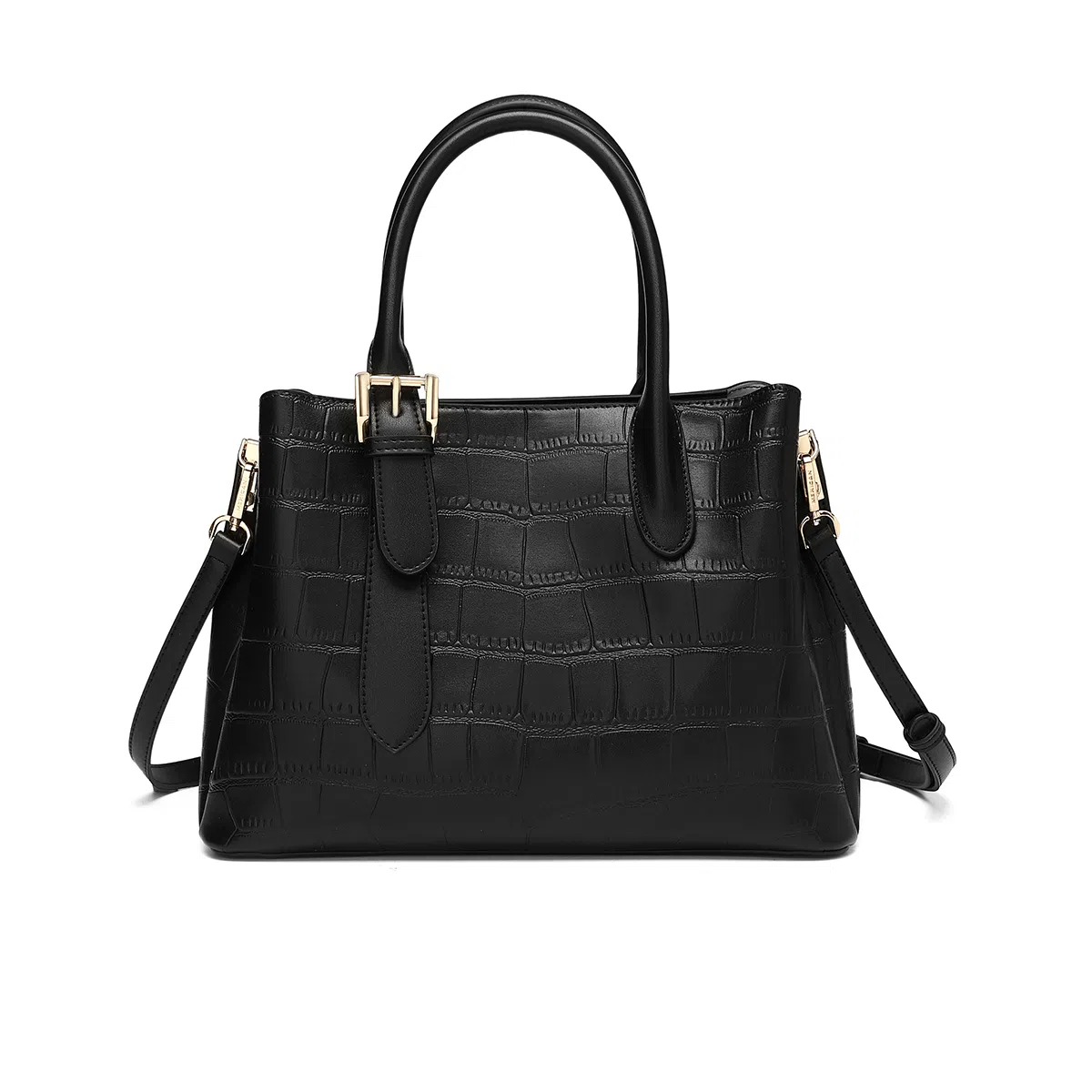 稻草人 时尚高级感鳄鱼纹 聚氨酯 单肩手提包 常规 女款 黑色/杏色
