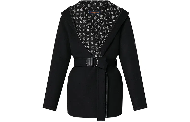 Louis Vuitton FW21 Wool Wrap Hooded Coat Black