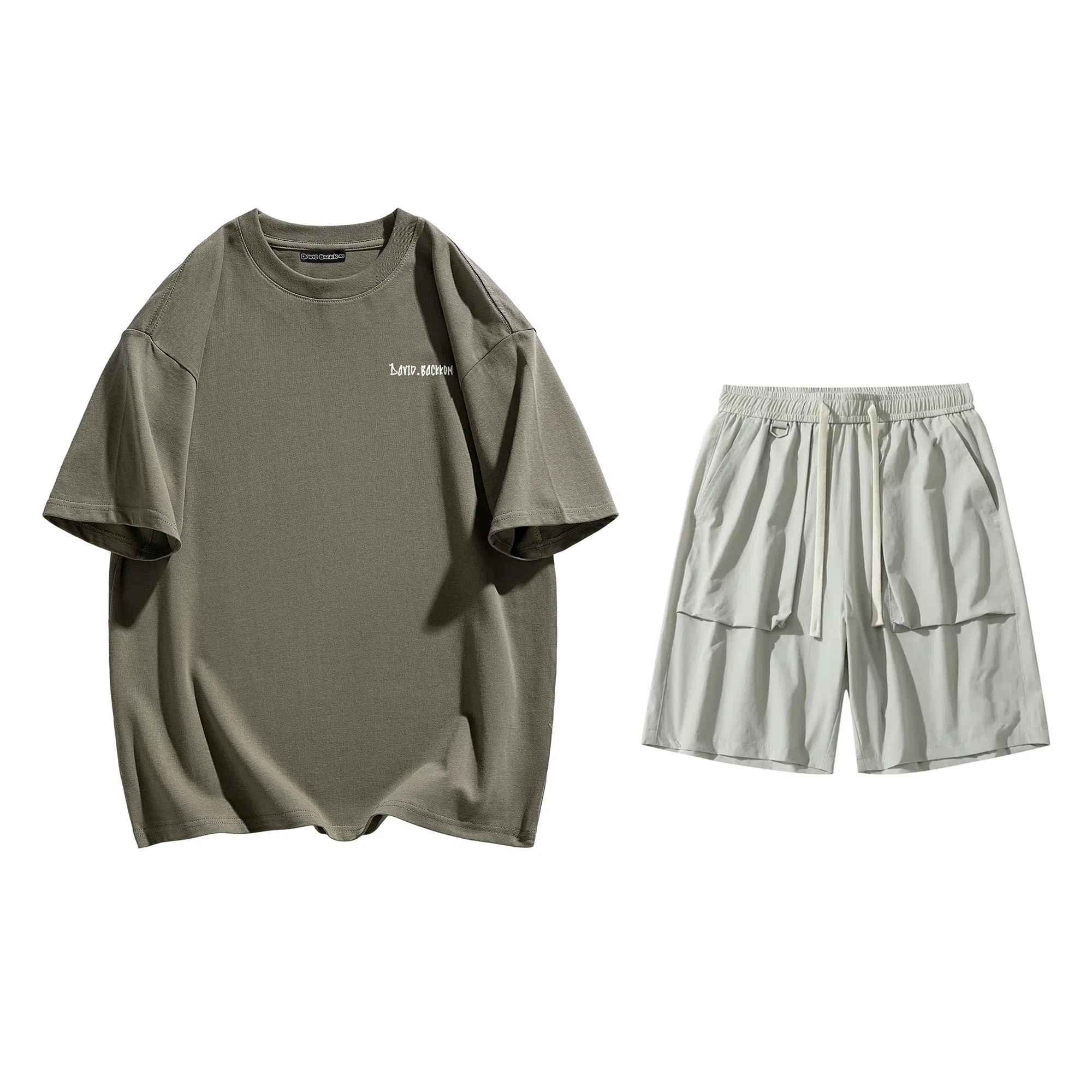大卫贝肯 美式高街基础短袖上衣简约宽松短裤休闲运动套装 男女同款