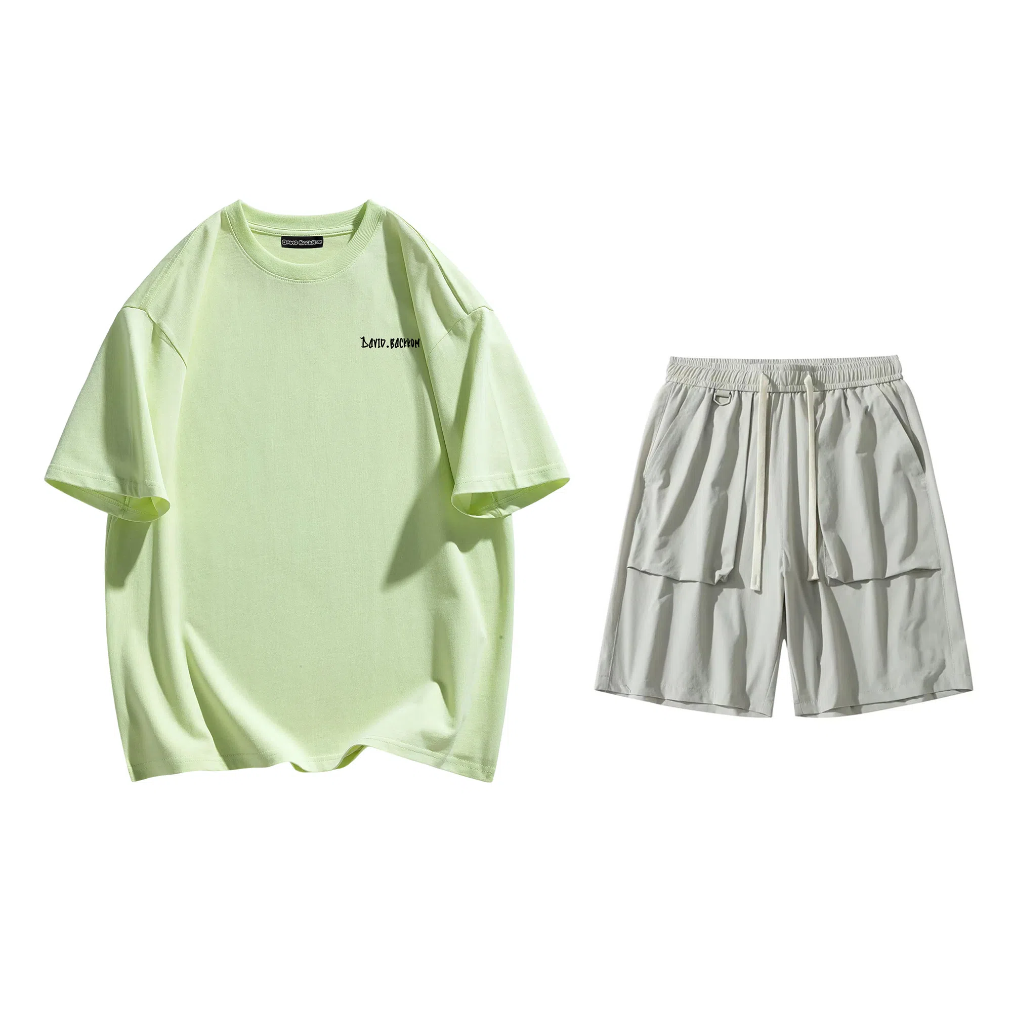 大卫贝肯 美式高街基础短袖上衣简约宽松短裤休闲运动套装 男女同款