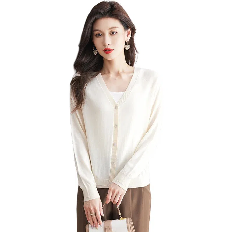恒源祥 休闲洋气百搭显瘦纯色开衫长袖针织衫 女款