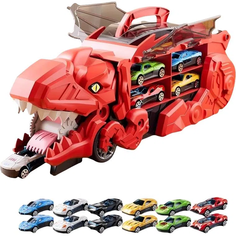 安可托 超大霸王龙吞食变形轨道车 弹射合金小汽车 早教益智玩具