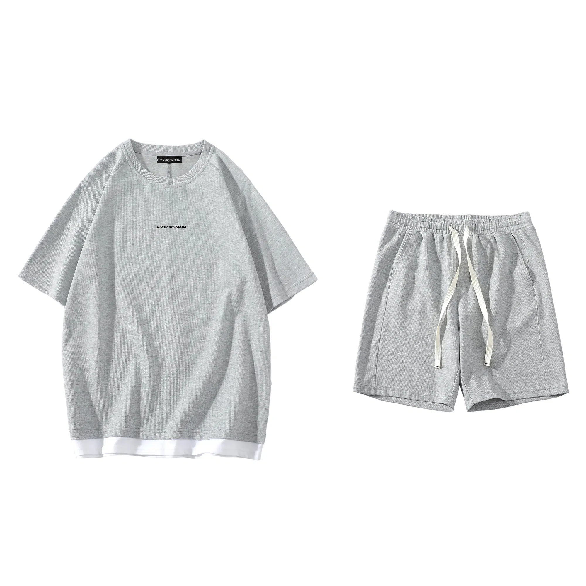 大卫贝肯 美式复古简约字母宽松百搭圆领短袖抽绳直筒短裤休闲运动套装 男女同款