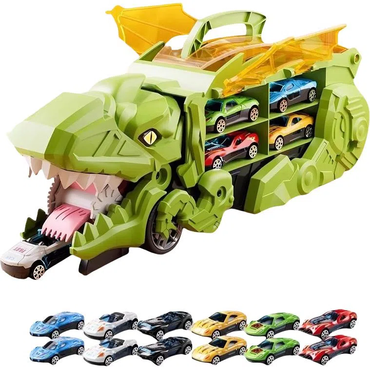 安可托 超大霸王龙吞食变形轨道车 弹射合金小汽车 早教益智玩具
