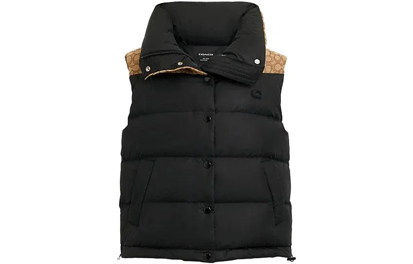 COACH FW23 Logo Embroidered Down Vest Black
