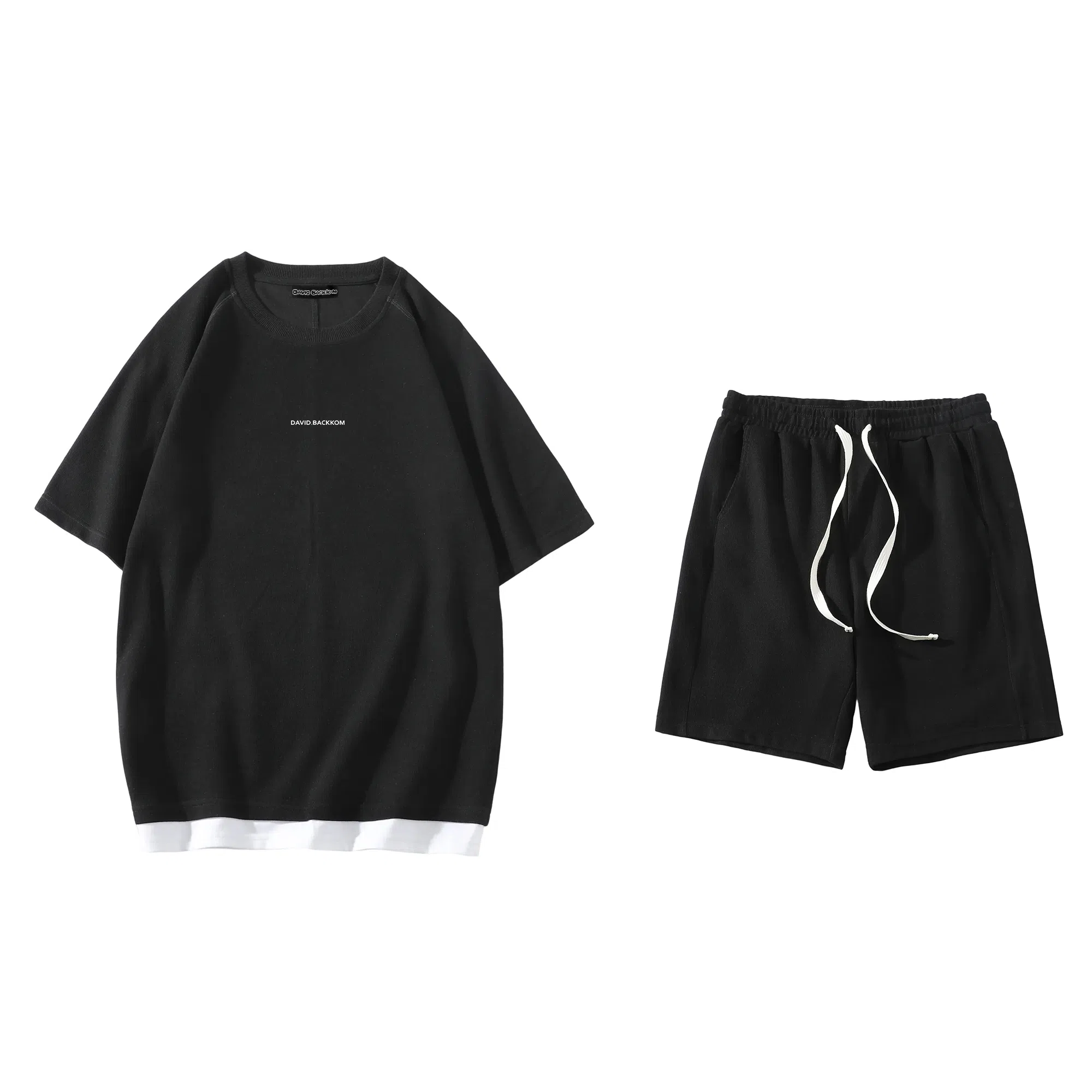 大卫贝肯 美式复古简约字母宽松百搭圆领短袖抽绳直筒短裤休闲运动套装 男女同款