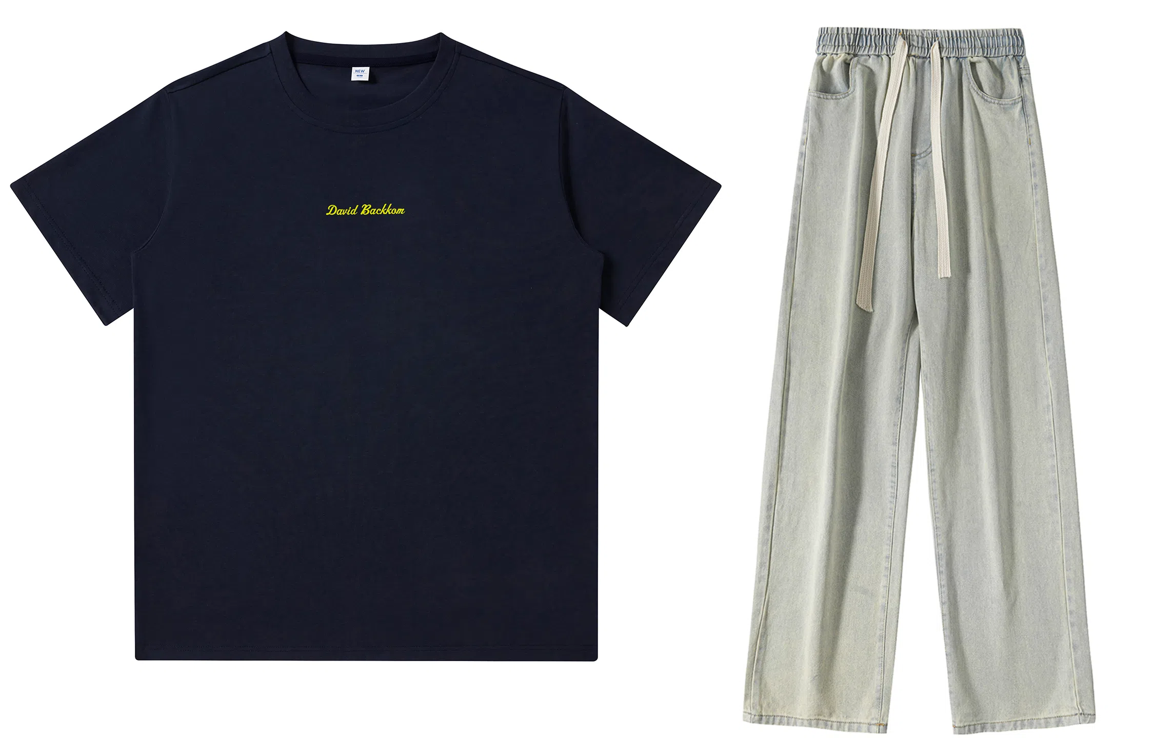 大卫贝肯 美式复古纯棉基础款纯色字母印花上衣透气吸汗宽松直筒系带长裤休闲运动套装 男女同款