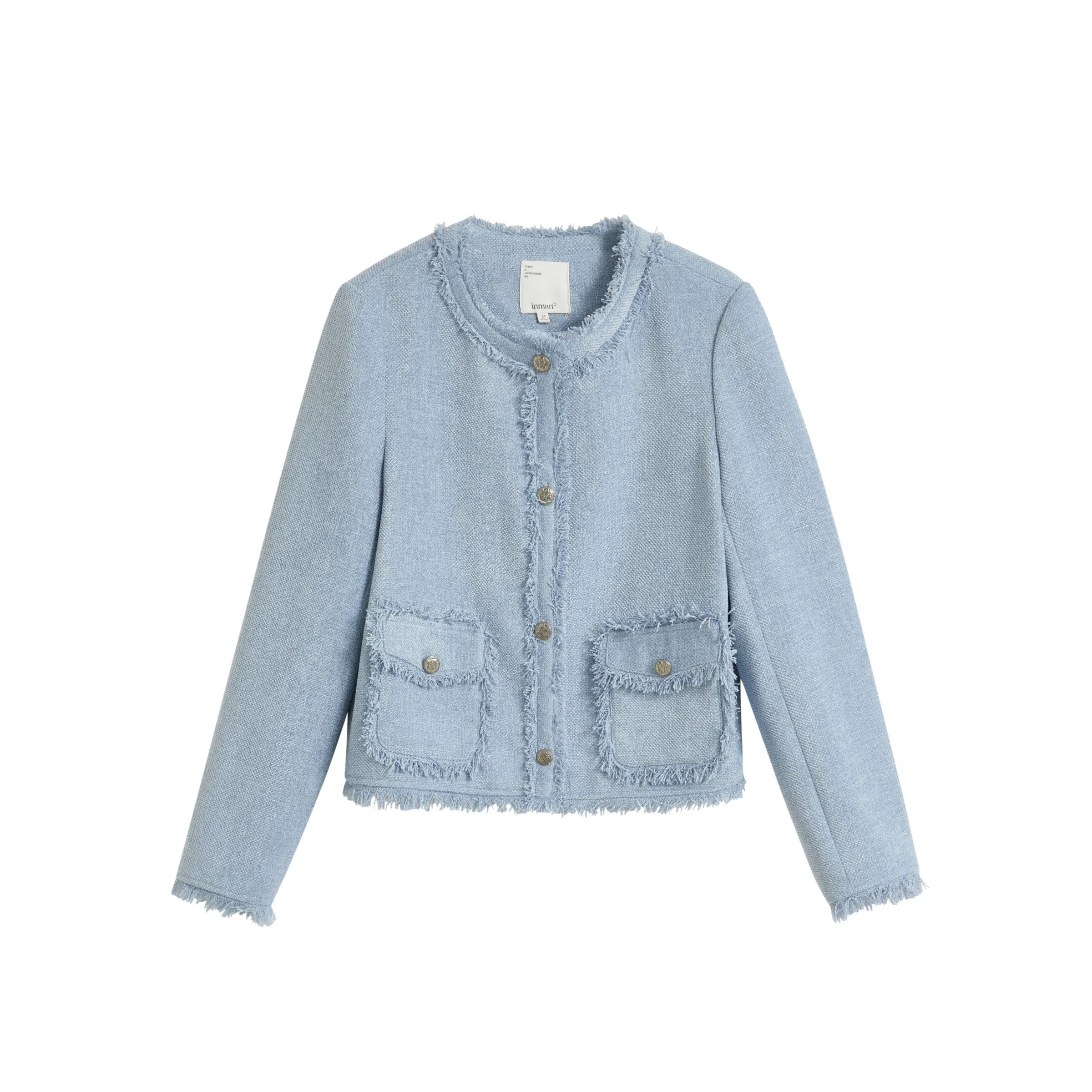 茵曼 优雅小香风短款外套毛边圆领长袖截短外套 女款