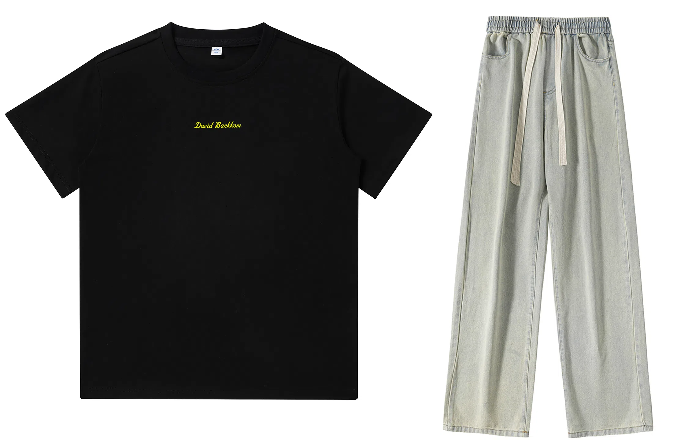 大卫贝肯 美式复古纯棉基础款纯色字母印花上衣透气吸汗宽松直筒系带长裤休闲运动套装 男女同款