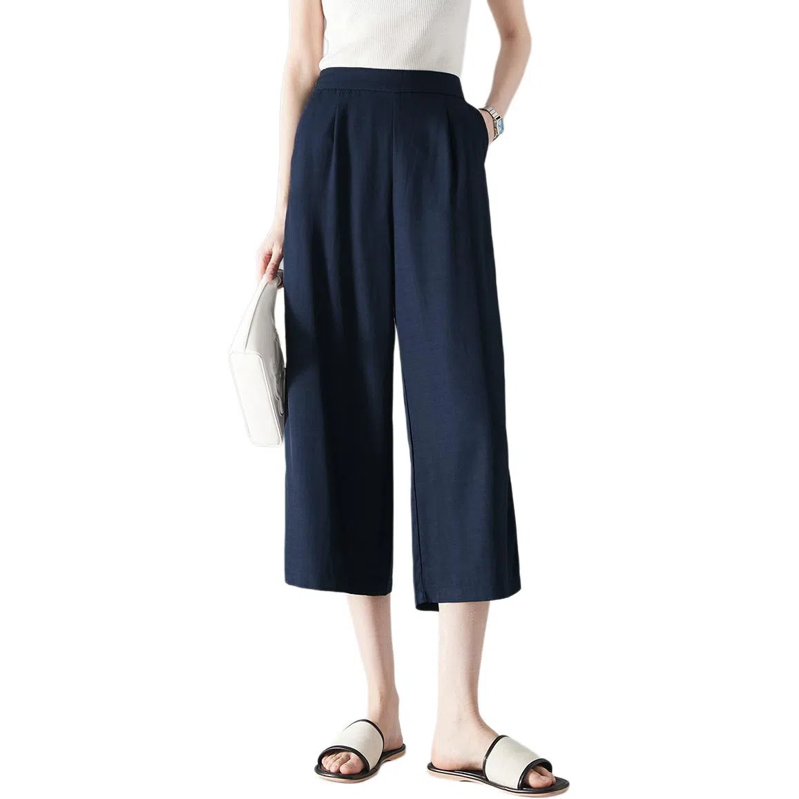 【dme】 纯色宽松中腰松紧门襟休闲裤 女款 藏青