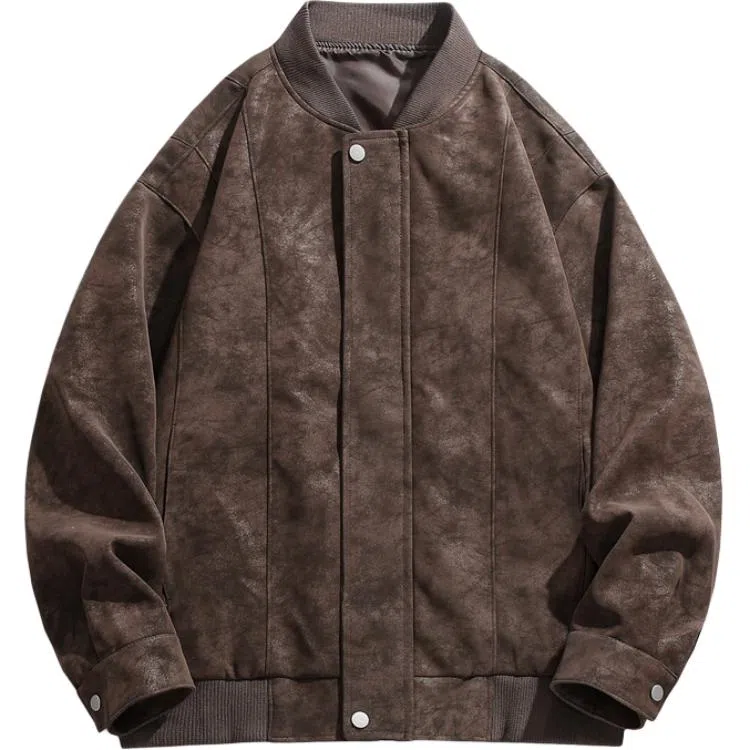 欧迪芬 复古做旧机车简约休闲宽松金属拉链皮衣 男女同款