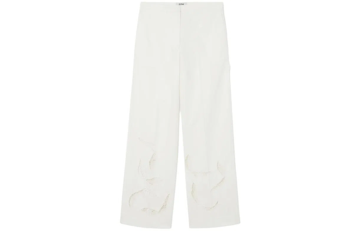 COS Wide Leg Embroidered Pants White