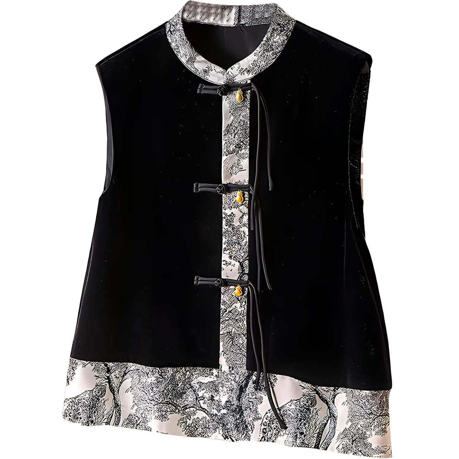 丝柏舍 新中式撞色复古气质马甲 女款 黑色