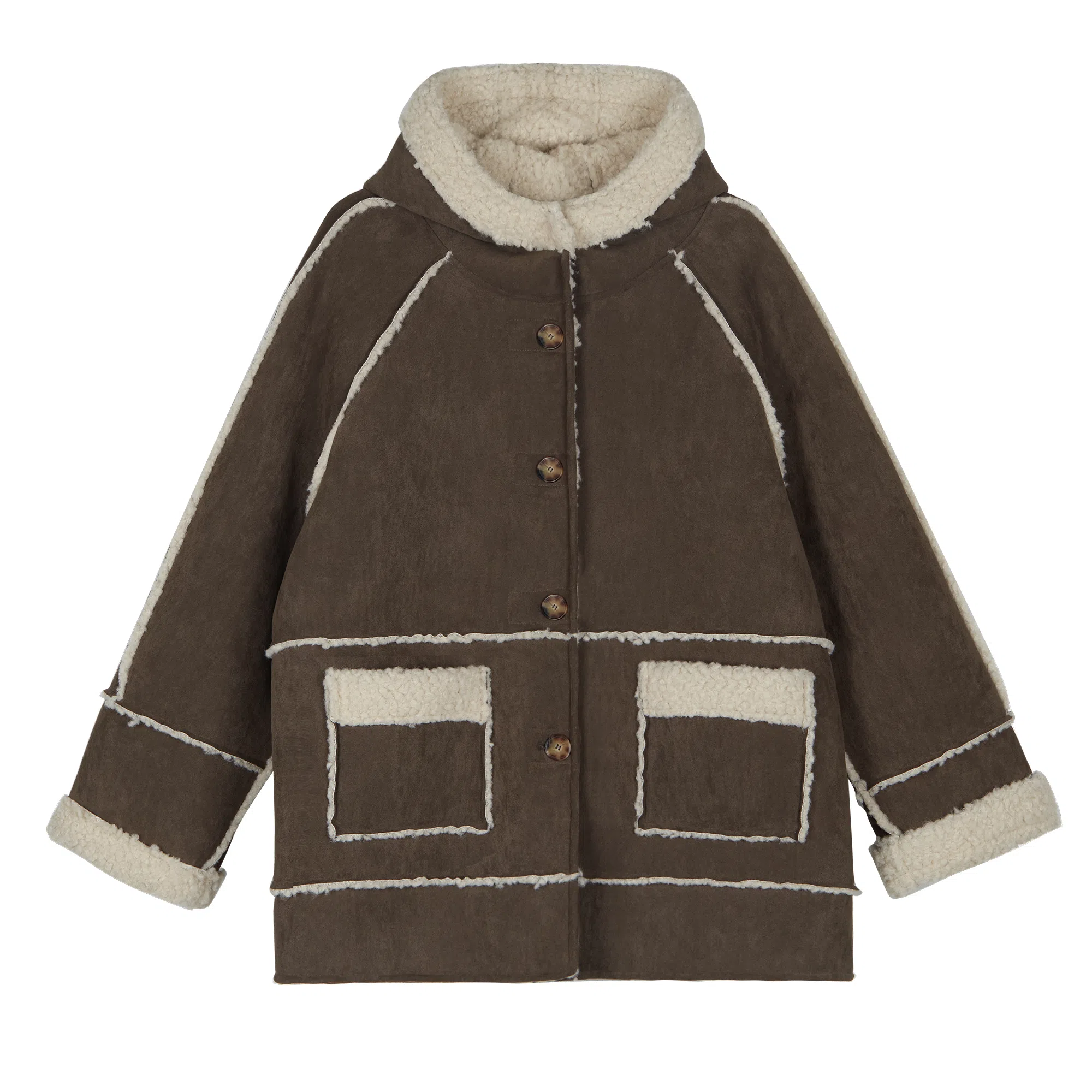 佐贝卡 皮毛一体连帽加绒加厚毛毛麂皮大衣 女款