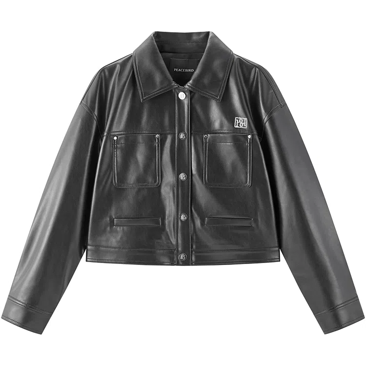 Peacebird Lapel Single-Breasted Leather Jacket
