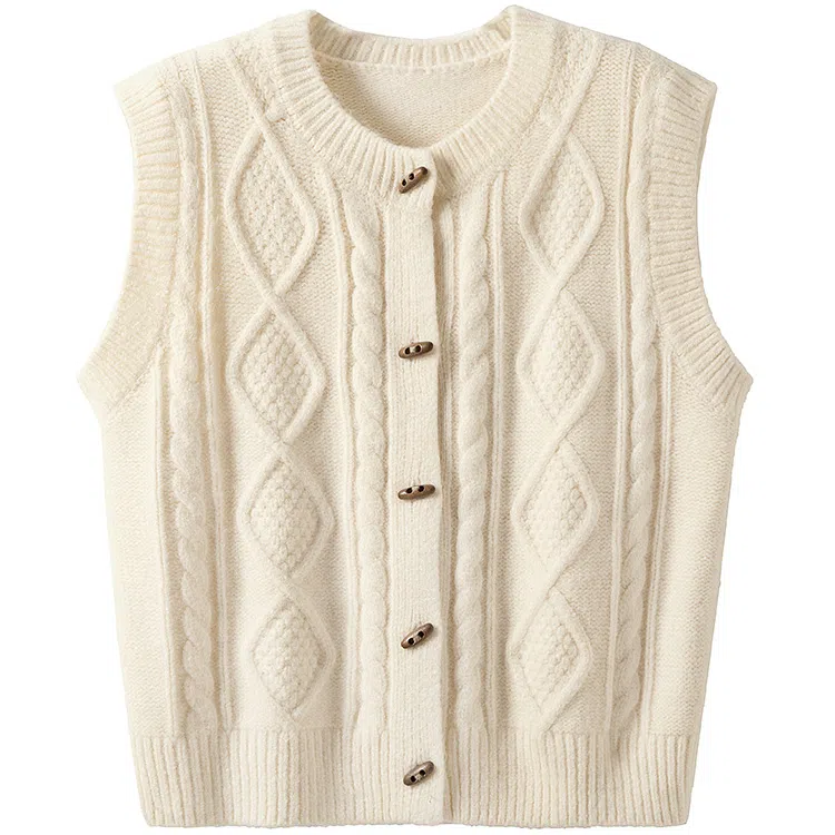 丝柏舍 纯色宽松圆领马甲 女款 米杏色