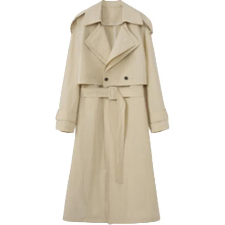 柳絮自制 通勤舒适休闲长款长袖风衣 女款 浅雾卡其色