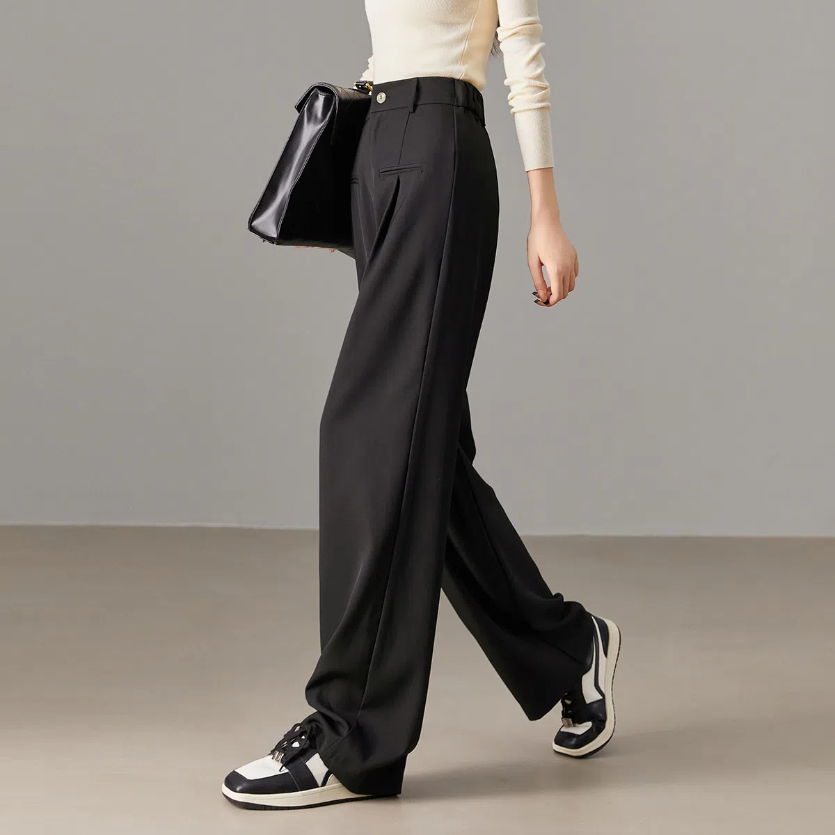 【dme】 阔腿裤高腰高级感垂感设计感拖地裤西装裤休闲裤 女款 黑色