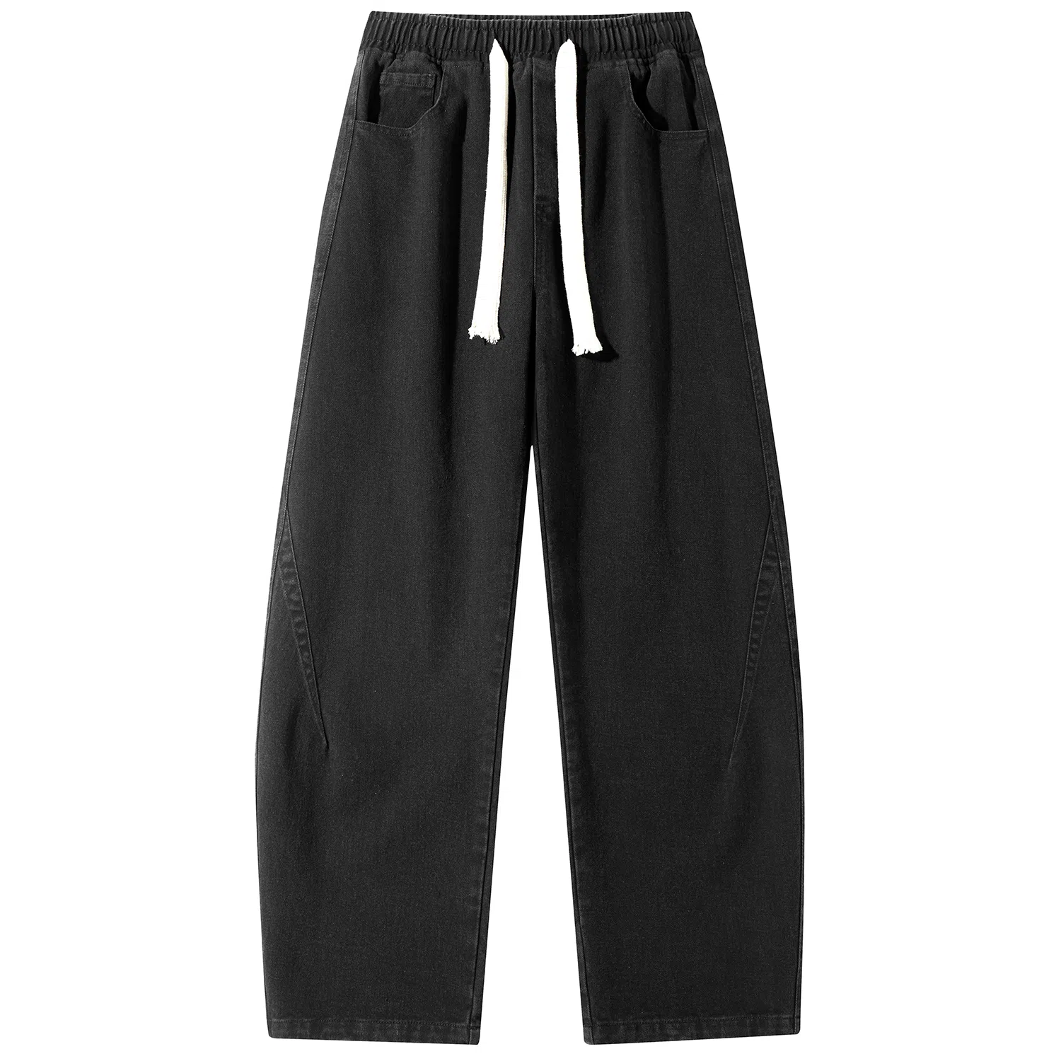 加菲猫家族 美式高街松紧系带中腰复古水洗宽松做旧阔腿垂感舒适休闲百搭牛仔裤 男女同款