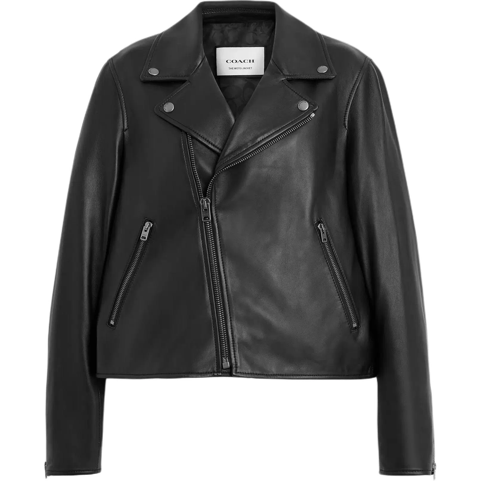 COACH Zip Collar Leather Jacket Black