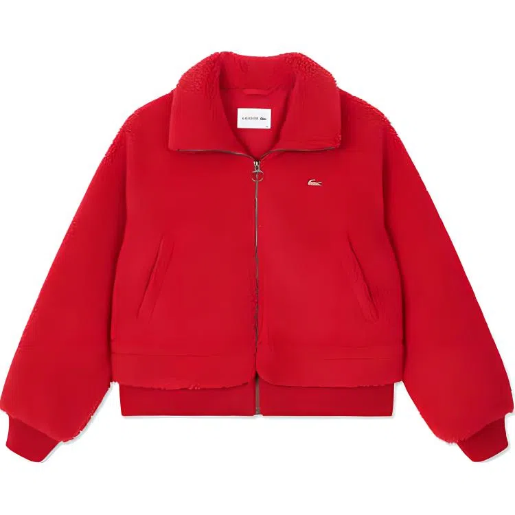 Lacoste SS25 Crocodile Embroidered Fleece Jacket Red