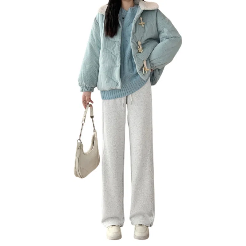 水中花 加绒直筒加厚保暖宽松舒适简约休闲裤 女款