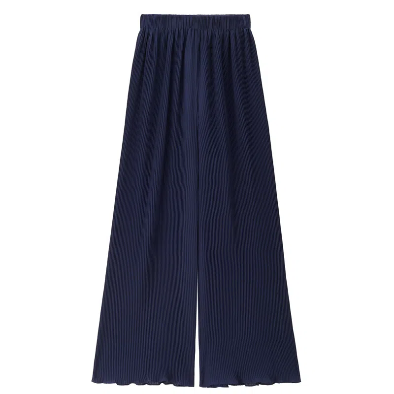 佐丹奴 老钱风压褶雪纺梭织荷叶边合身阔腿休闲裤 女款 蓝