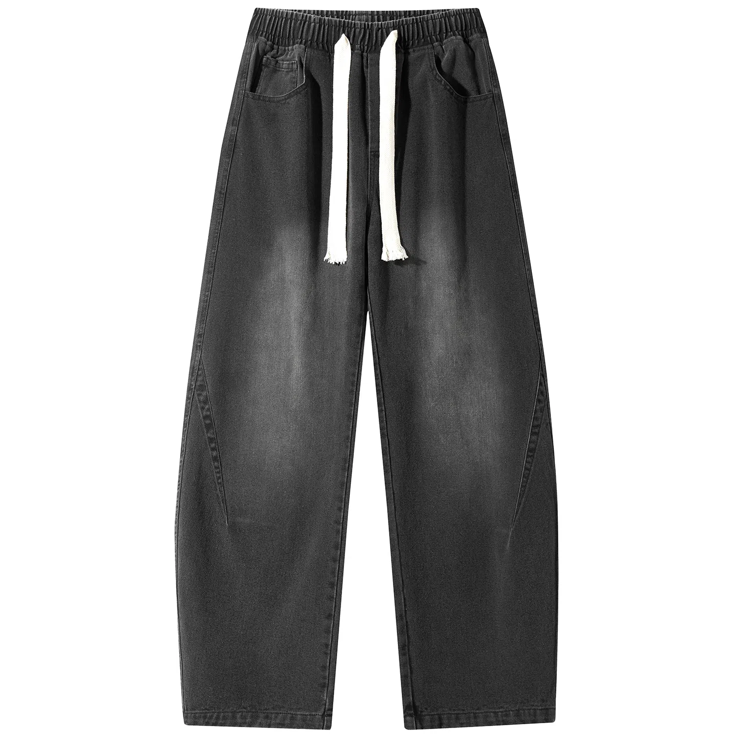 加菲猫家族 美式高街松紧系带中腰复古水洗宽松做旧阔腿垂感舒适休闲百搭牛仔裤 男女同款