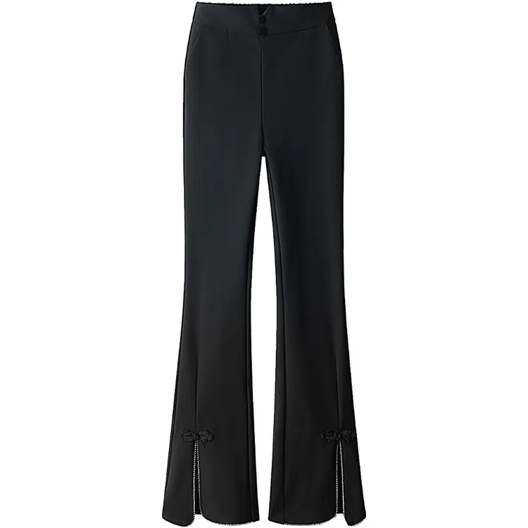 丝柏舍 开叉包钻设计盘扣装饰小众休闲裤 女款 黑色