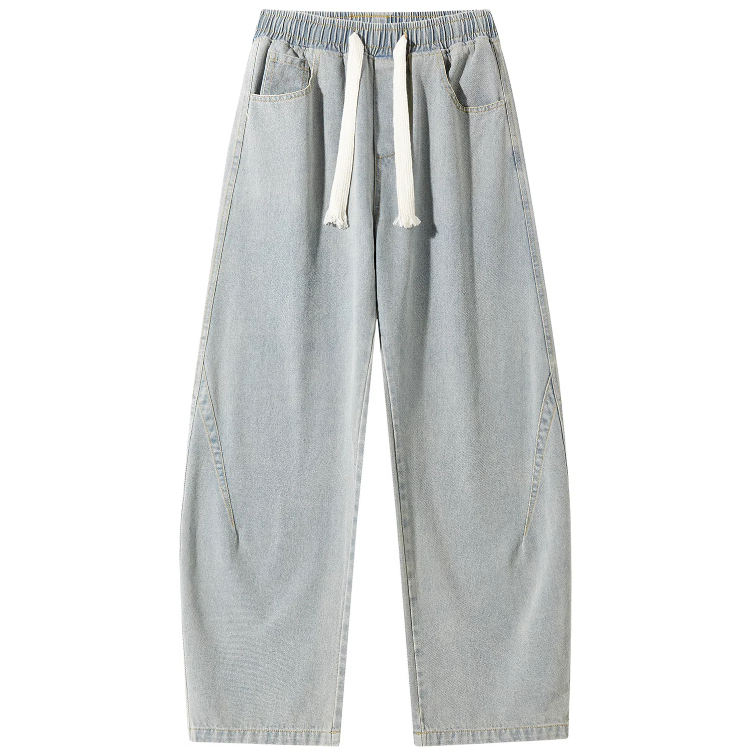 加菲猫家族 美式高街松紧系带中腰复古水洗宽松做旧阔腿垂感舒适休闲百搭牛仔裤 男女同款